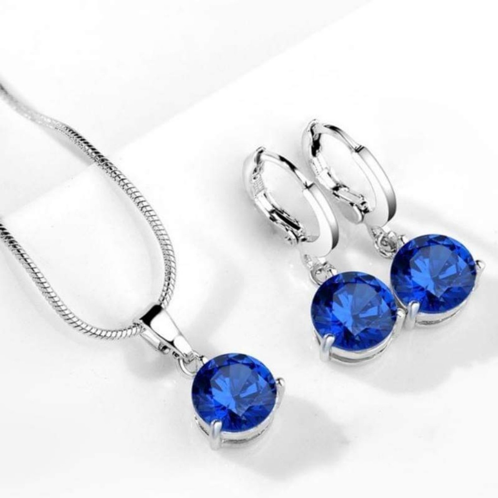 Necklace & Earrings - Drops of Jupiter Dk Blue